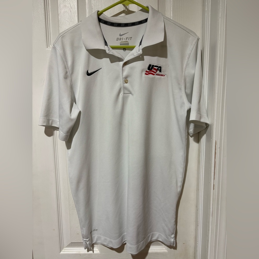 Nike White Performance Polo Shirt USA Hockey